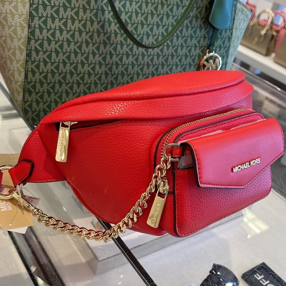 MICHAEL KORS Maisie Large Pebbled Leather 2-in-1 Sling Pack Dark Sangria NWT